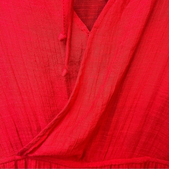 AGB Red Sleeveless Maxi Dress Waistband Lined Sequins Beaded Gauze Sz L Flowy - Picture 10 of 14